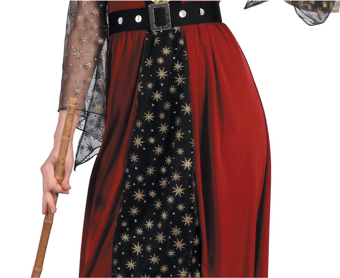 Role play-set for adult Red Witch (dress, hat, belt), size S